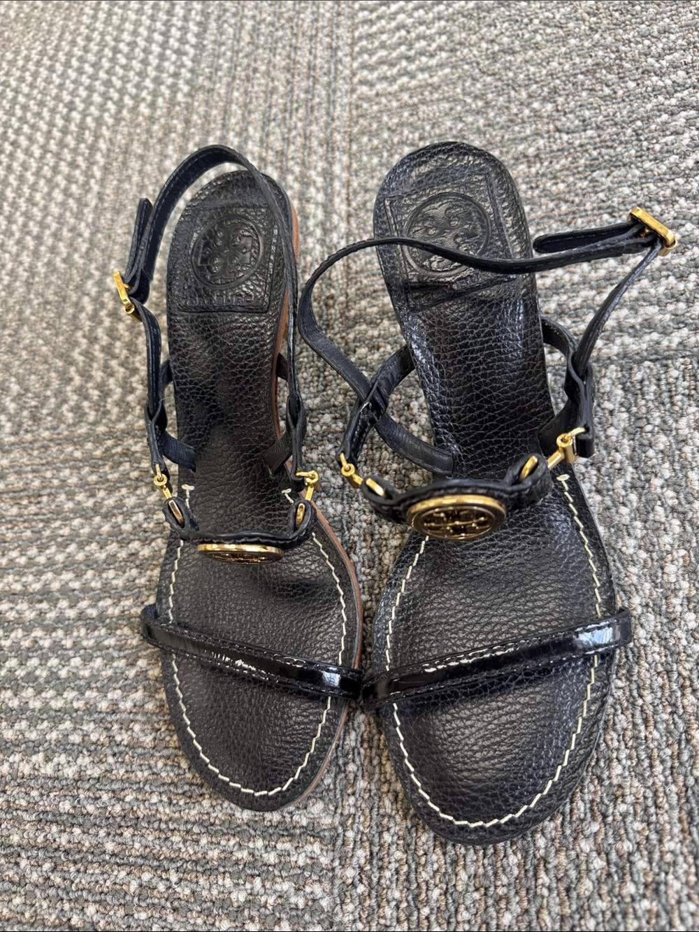 Tory Burch Mira Logo Slingback Black Leather Sandals, size 6.5 - Picture 7 of 7